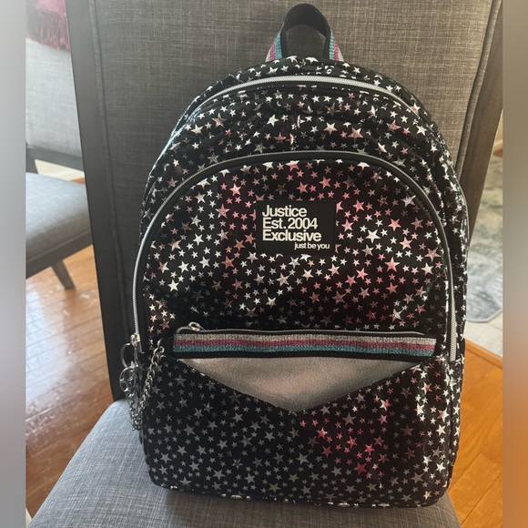 Justice Other - Justice Stars Print 17" Backpack W/ Detachable Wristlet Pencil Pouch Black NEW